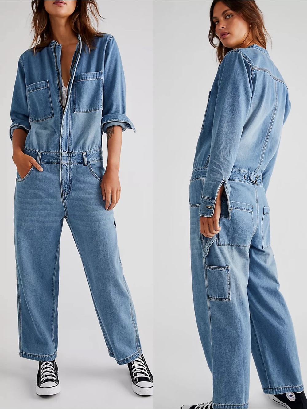 Free People x Sandrine Rose Denim Boiler Suit Utility Jumpsuit Sz M 🧡🍄